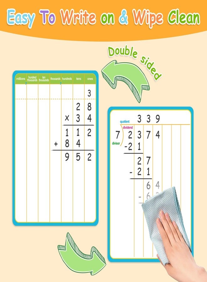 PraxiKidy 12 Pack Long Division Dry Erase Card Chart,12" x 9" Multiplication Flash Card Math Manipulative Small Whiteboard for Student Teacher 2ND 3RD 4TH Grade Classroom Homeschool Supplies Essential - Image 4